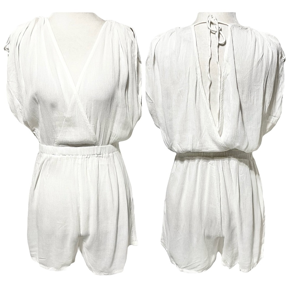 New ASOS Tie Back Faux Wrap V-Neck Sleeveless Beach Romper Cover-Up White Size 4